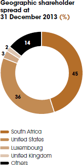 Sibanye’s shareholder base (%) 31 December 2013 [graph]