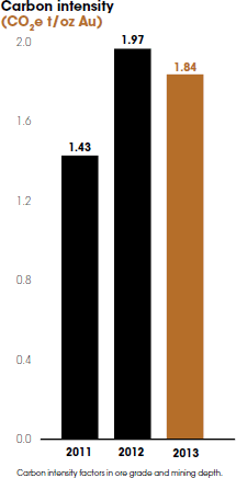 Carbon intensity
(CO<sub>2</sub>e t/oz Au)