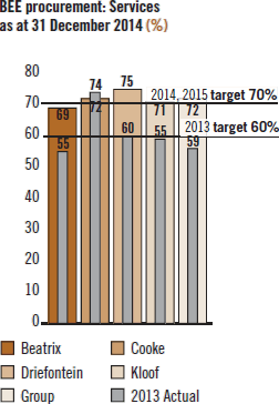 BEE procurement: Services as at 31 December 2014 (%) [chart]