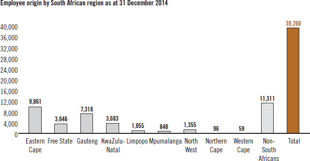 Employee origin by South African region as at 31 December 2014 [graph]